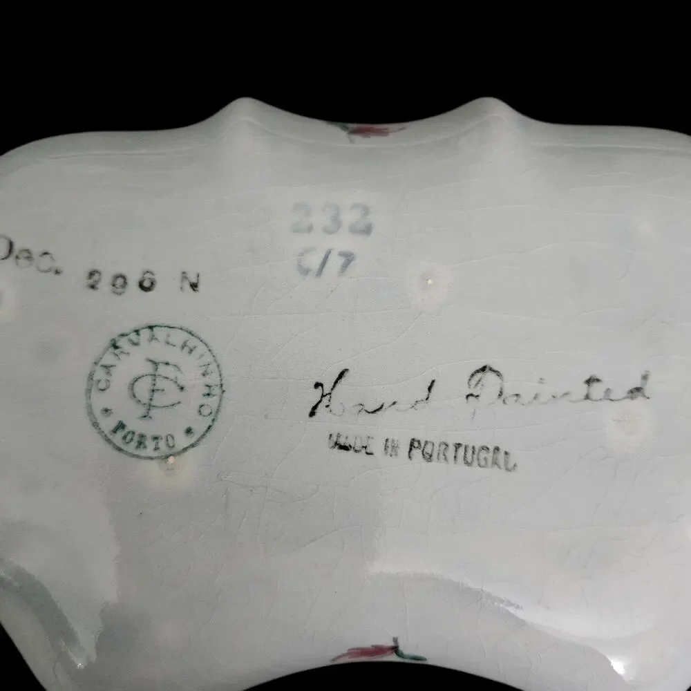 Vintage Candal Porto Portugal Hand Painted Floral Scalloped Pottery Dish
